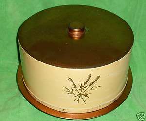   Tin Cake Cover & Tray Decoware Copper Clad Wheat Retro Kitchen  