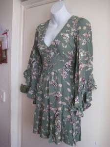 MISS SELFRIDGE Green ANGEL SLEEVE Floral Boho Mini Dress 6  
