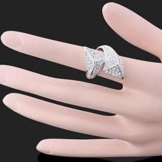 ARINNA Swarovski Crystal triangle W Gold GP Finger Ring  
