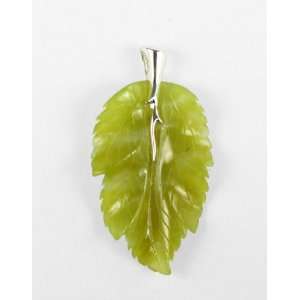 Stone Leaf Sterling Silver Pendant Green Tea Serpentine 