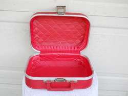 Vintage Red Vinyl Going to Grandmas HardShell Luggage 13x9x6 Clean 