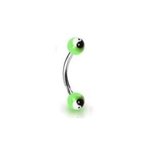   Curve Eyebrow Ring with Colored UV Ball with YingYang, Green Jewelry