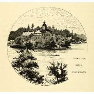  1886 Wood Engraving Rosendai Stockholm Sweden Rasunda 