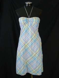 Ann Taylor 10 Blue Plaid Cotton A line Sundress Dress  