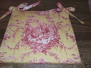 Red Yellow Rooster Country Toile Cust Chair Pad Cushion  