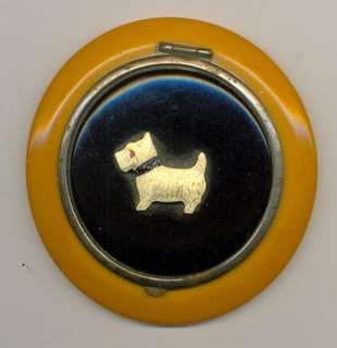 Vintage Butterscotch Bakelite Scottie Dog Compact  