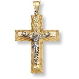  14K Two Tone Gold Crucifix Pendant Jewelry