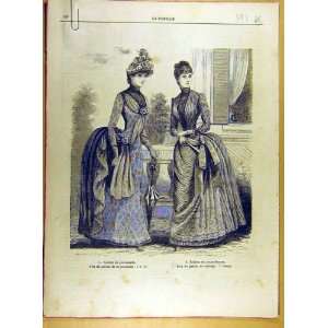  1885 Ladies Fashion Dresses Lace Crochet French Print 