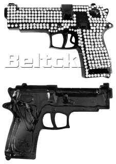 GUN METAL ICED BLING SCARFACE HAND GUN CRYSTALS BUCKLE  