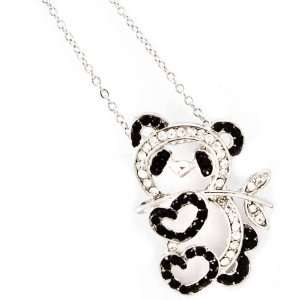  The Cutest Crystal Silvertone Panda Bear Necklace Ever 