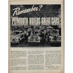   ? Plymouth Builds Great Cars  1943 Plymouth War Bond Ad, A2776