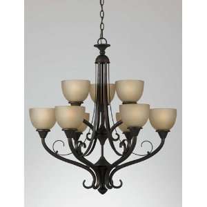   220   chandelier in english bronze with scavo glass