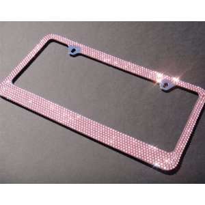   Pink(A Screw Cap) Crystal Rhinestone Metal Chrome License Plate Frame