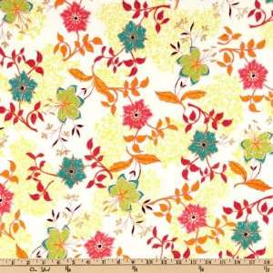  58 Wide Baby Rib Knit Bright Floral White Fabric By The 