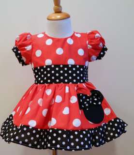 GIRLS HAND MADE CUSTOM BOUTIQUE MINNIE MOUSE PUFF SLEEVES DRESS 12M To 