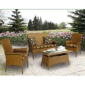  Maple Grove Rattan Settee Set   4 Pieces (2 Arm Chairs 