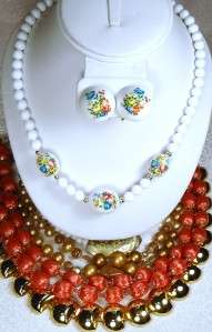 item enjoy stunning clip earrings by dago red beaded set signed japan 