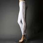 Fashion Fitted White Opaque Lace Side Stretch Footless Pants Leggings 