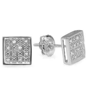Plated Sterling Silver Real Diamond Square Mens Ladies Unisex Hip Hop 