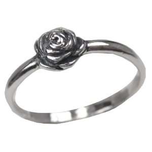   Silver .925 Polished Oxidized Blooming Rose Ring Size 4 Jewelry