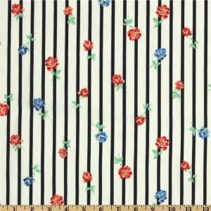  58 Wide Jadore Silky Satin Floral Stripes White/Black 