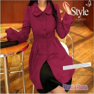 Purple Trench Boho NEW Double Breasted Collared Wool Pea Jacket Coat 
