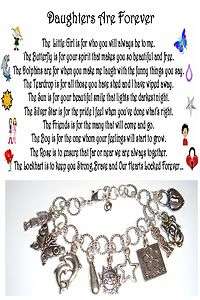 Daughters Are Forever Themed Charm Bracelet Poem +2x4 Card Organza 