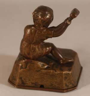 Antique Bronze Boy With Hammer Signed Bell Push  