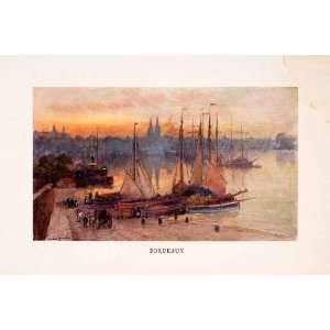  1907 Color Print Herbert Marshall Bordeaux Harbor Sunset 