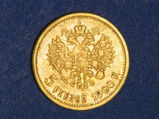 RUSSIA 1900 5 Roubles GOLD VF XF, 19mm 4.2 grams, .1244 oz. AGW 