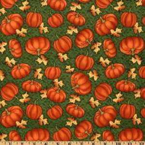   Tossed Pumpkins Orange/Green Fabric By The Yard Arts, Crafts & Sewing