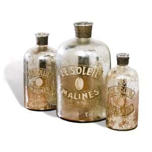 Set of 3  Malines Golden Mercury Glass French Antique Bottles  