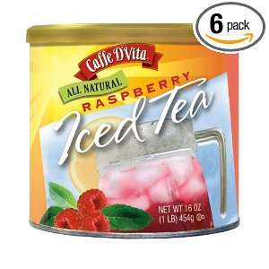 Caffe DVita All Natural Raspberry Iced Tea, 16 Ounce Cans (Pack of 6 