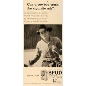 1935 Ad Axton Fisher Tobacco Spud Cigarettes Cowboy   Original Print 