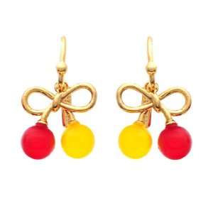  [Aznavour] Lovely & Cute Gold Cherry Ribbon Earring / Red 