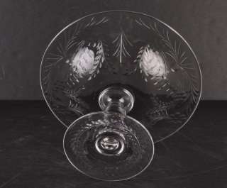 Vintage Floral Etched Crystal Glass Compote Dish  