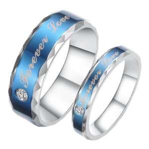   Blue Titanium Stainless Steel Ring Forever Love Couple (10) Jewelry