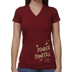  Denver Pioneers Ladies Paint Strokes V Neck T Shirt 