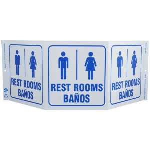 Tri View Sign, Restroom/Banos, 20 Width x 7 1/2 Length x 5 Depth 