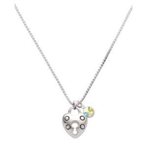 Small Heart Lock with Keyhole Charm Necklace with AB Swarovski Crystal 
