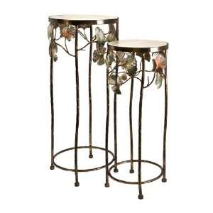 Chrome Gingko Leaf Side Tables with Marble Top