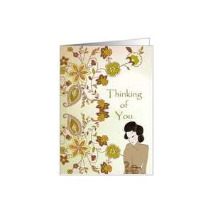  Thinking of You Asian Woman with Paisley Floral Design 