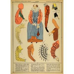  1922 Pochoir Renaissance Costume France Sleeve Styles 