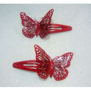  Red Butterfly Snap Clips  Pair 