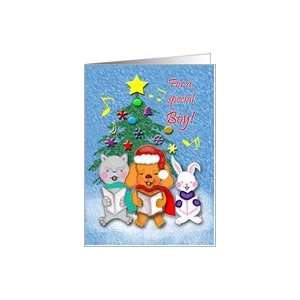  Kids Boy Christmas Singing Animal Carolers Greeting Card 