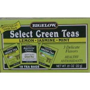  Bigelow Select Green Teas ( lemon, Jasmine, Mint) 18 Tea 
