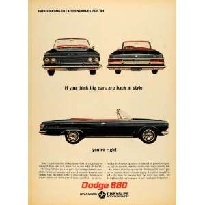 1963 Ad Dodge 880 Chrysler Black Convertible 1964 Car   Original Print 