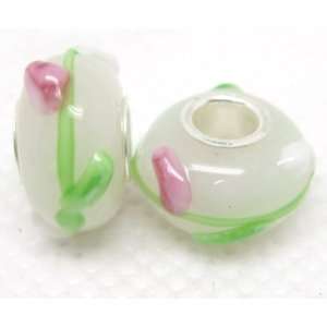 Bleek2Sheek Murano Glass 3D Tulip flowers on White Charm Beads (set of 