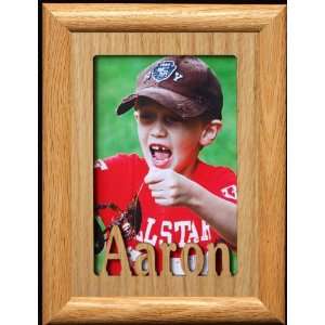  5x7 Aaron ~ Portrait Laser Cut Oak PHOTO NAME FRAME 