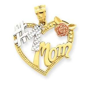  14k Two tone Gold and Rhodium #1 Mom Heart Pendant 
